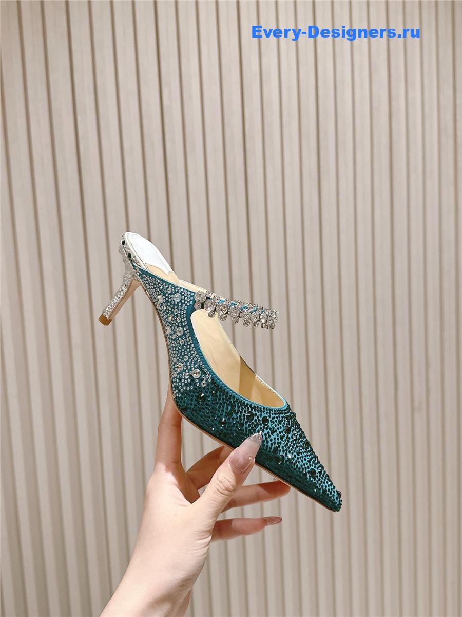 J1m*y Ch00 green glitter mules