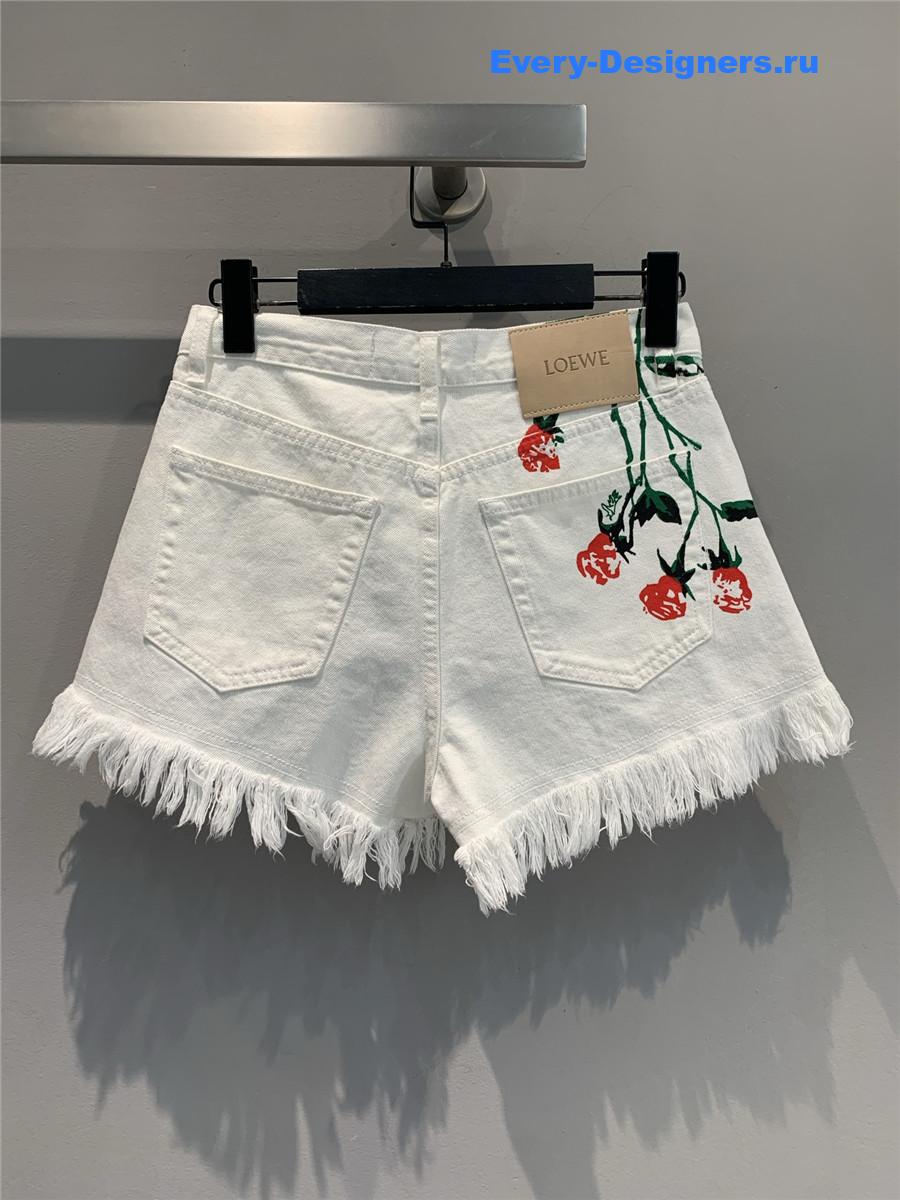 L0ew* floral fringed denim shorts