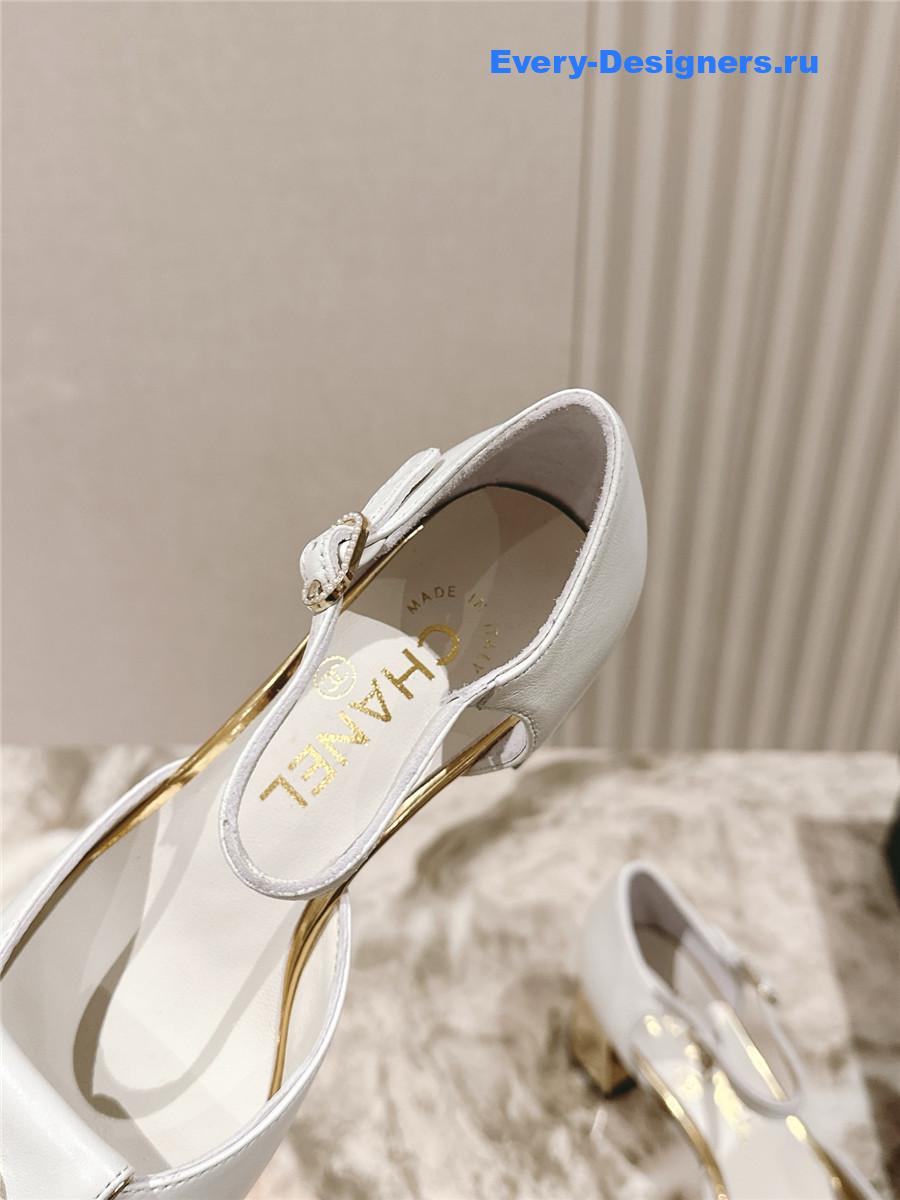 Ch**el white leather ankle strap pumps
