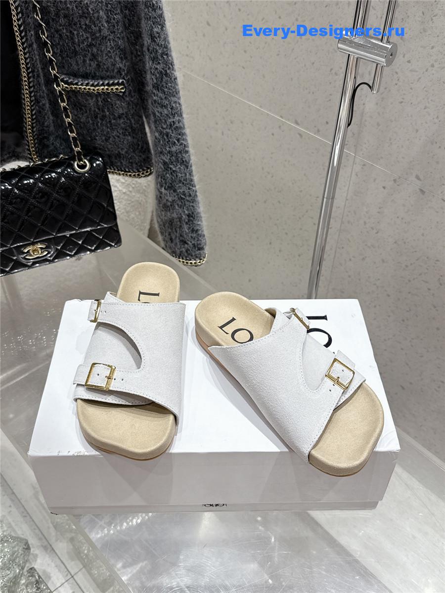 L0ew* white suede two-strap sandals