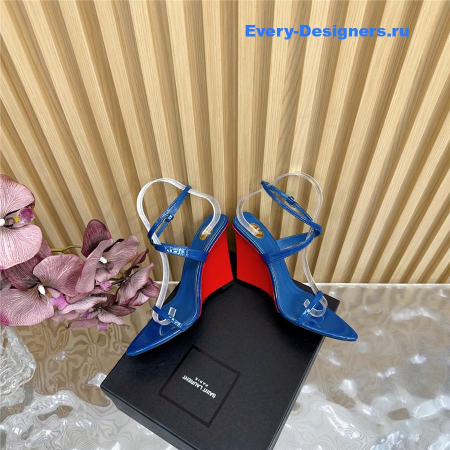 Sa1nt Lau*nt blue wedge sandals