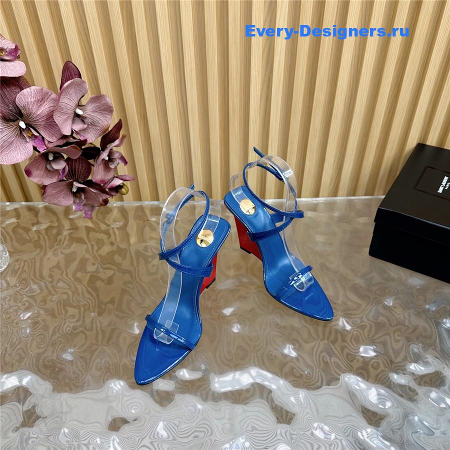 Sa1nt Lau*nt blue wedge sandals