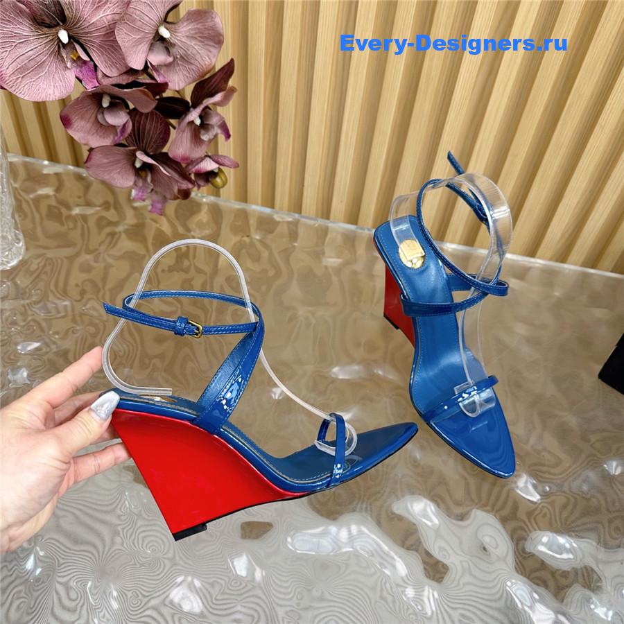 Sa1nt Lau*nt blue wedge sandals
