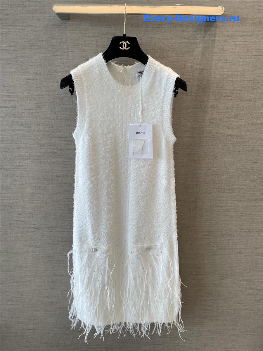 Ch**el feather white rhinestone dress