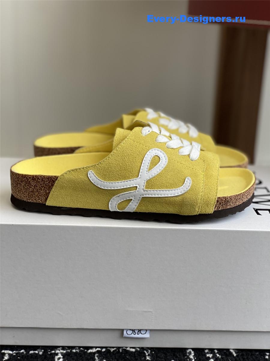 L0ew* logo yellow lace-up slides