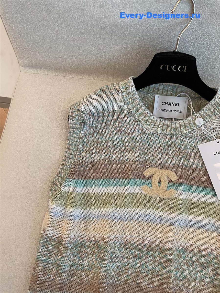 Ch**el rainbow sequin striped vest