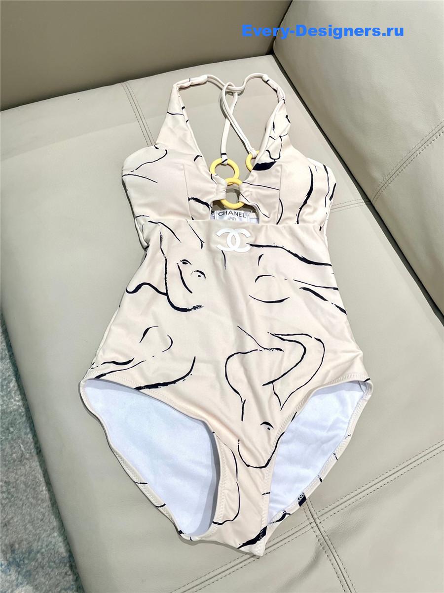 Ch**el beige cc one-piece swimwear