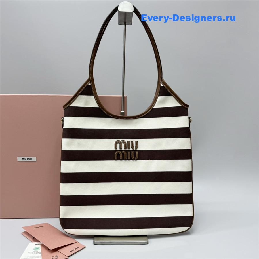 Miu Miu Ivy Brown White Striped Tote Bag