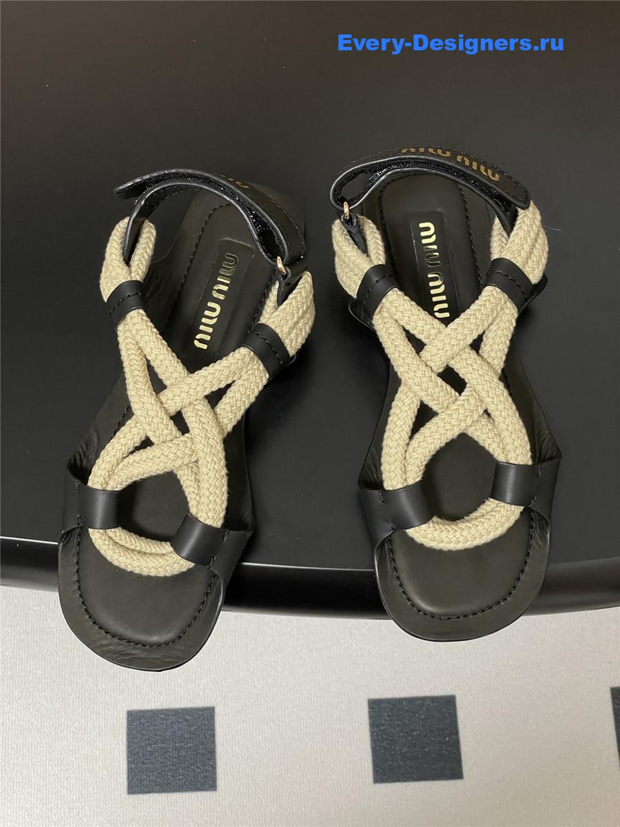 Miu Miu Black Flat Cord Sandals