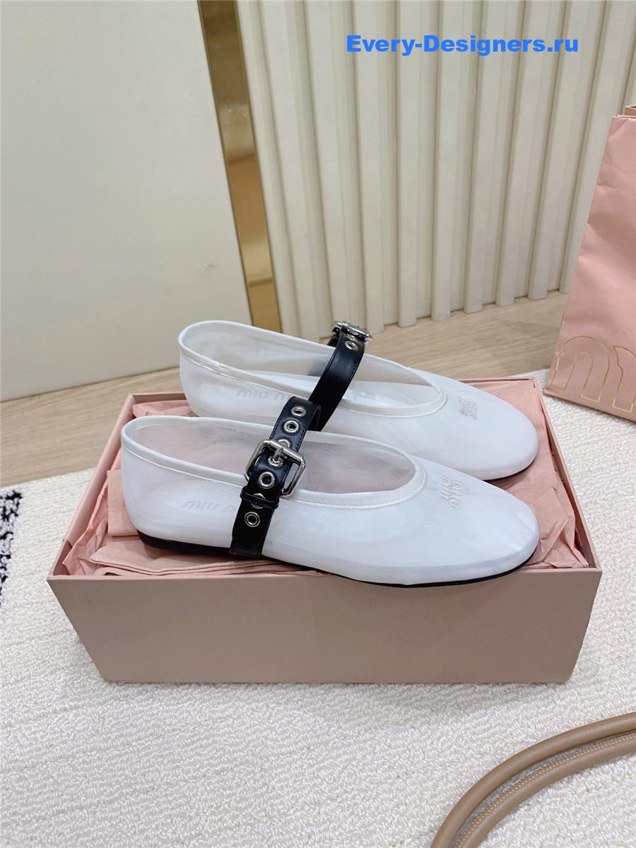 Miu Miu white mesh fabric ballerinas