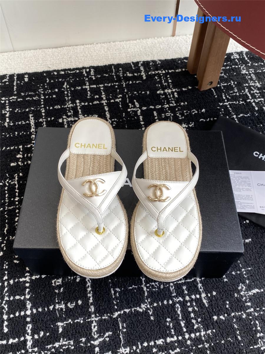 Ch**el white suede thongs