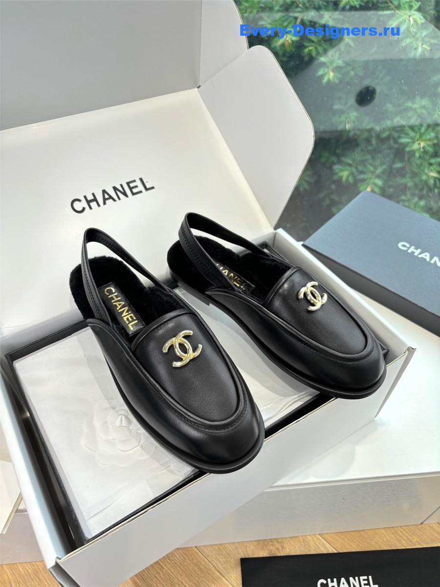 Ch**el black wool leather mary jane sandals