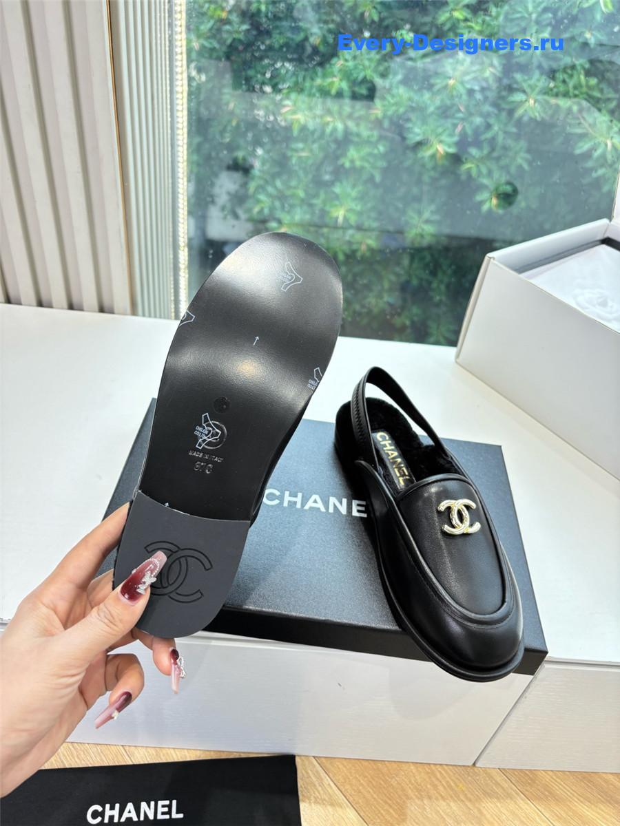 Ch**el black wool leather mary jane sandals