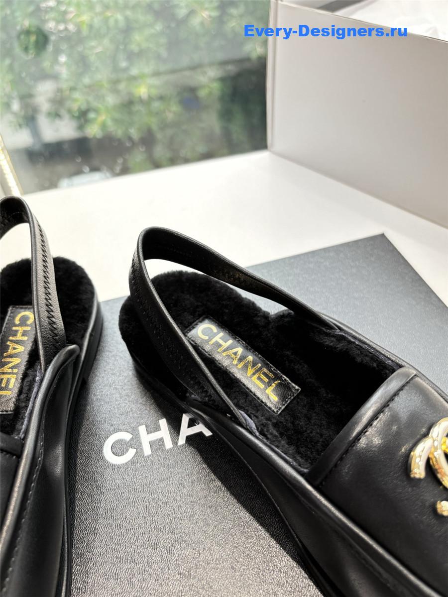 Ch**el black wool leather mary jane sandals