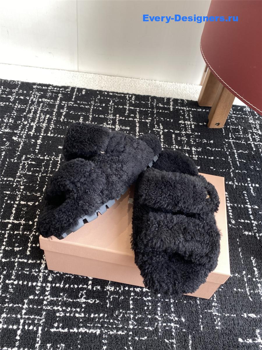 Miu Miu Black Shearling Sandals