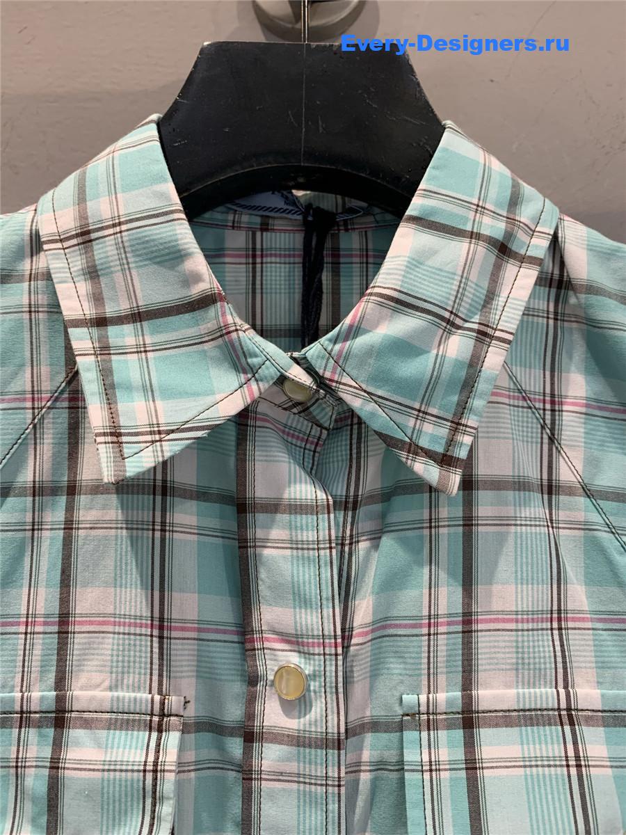 Pra*a aqua checked cotton shirt
