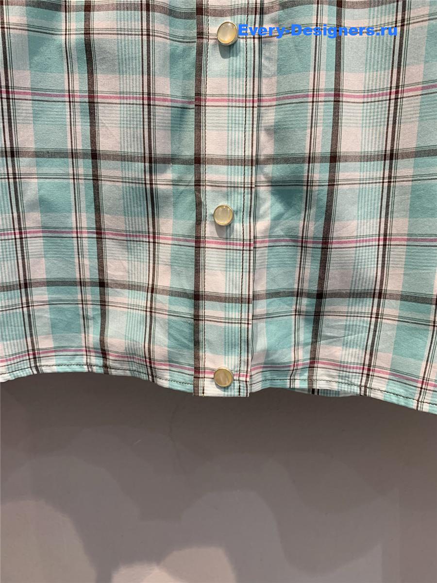 Pra*a aqua checked cotton shirt