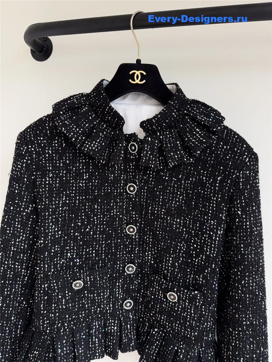 Ch**el tweed coat with sequins ruffles