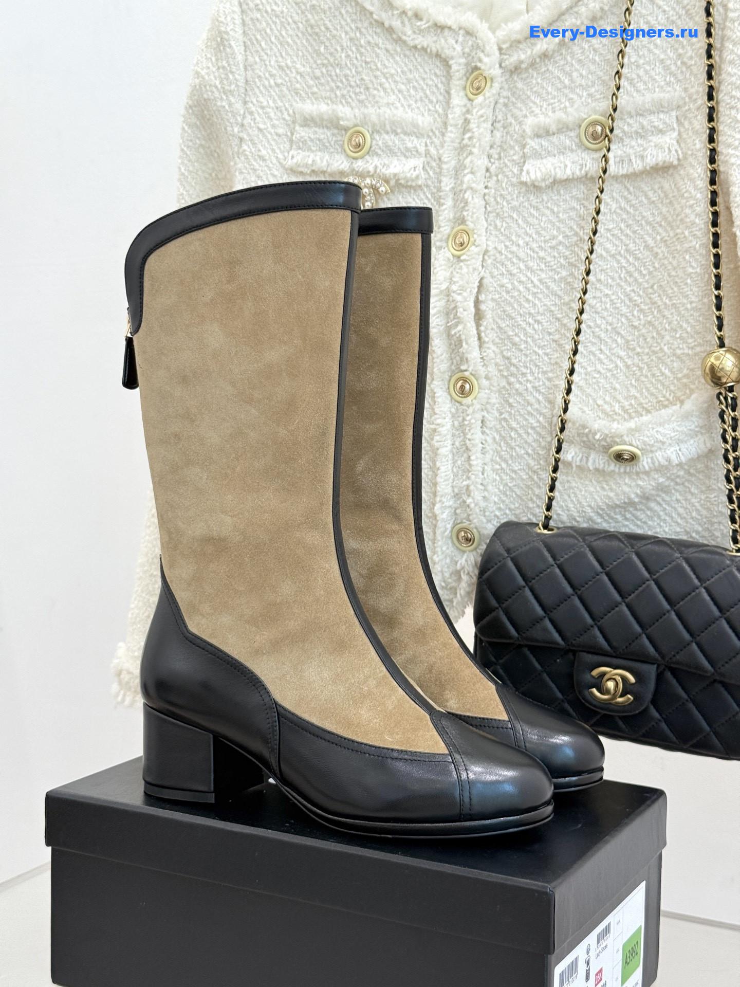 Ch**el beige suede high boots
