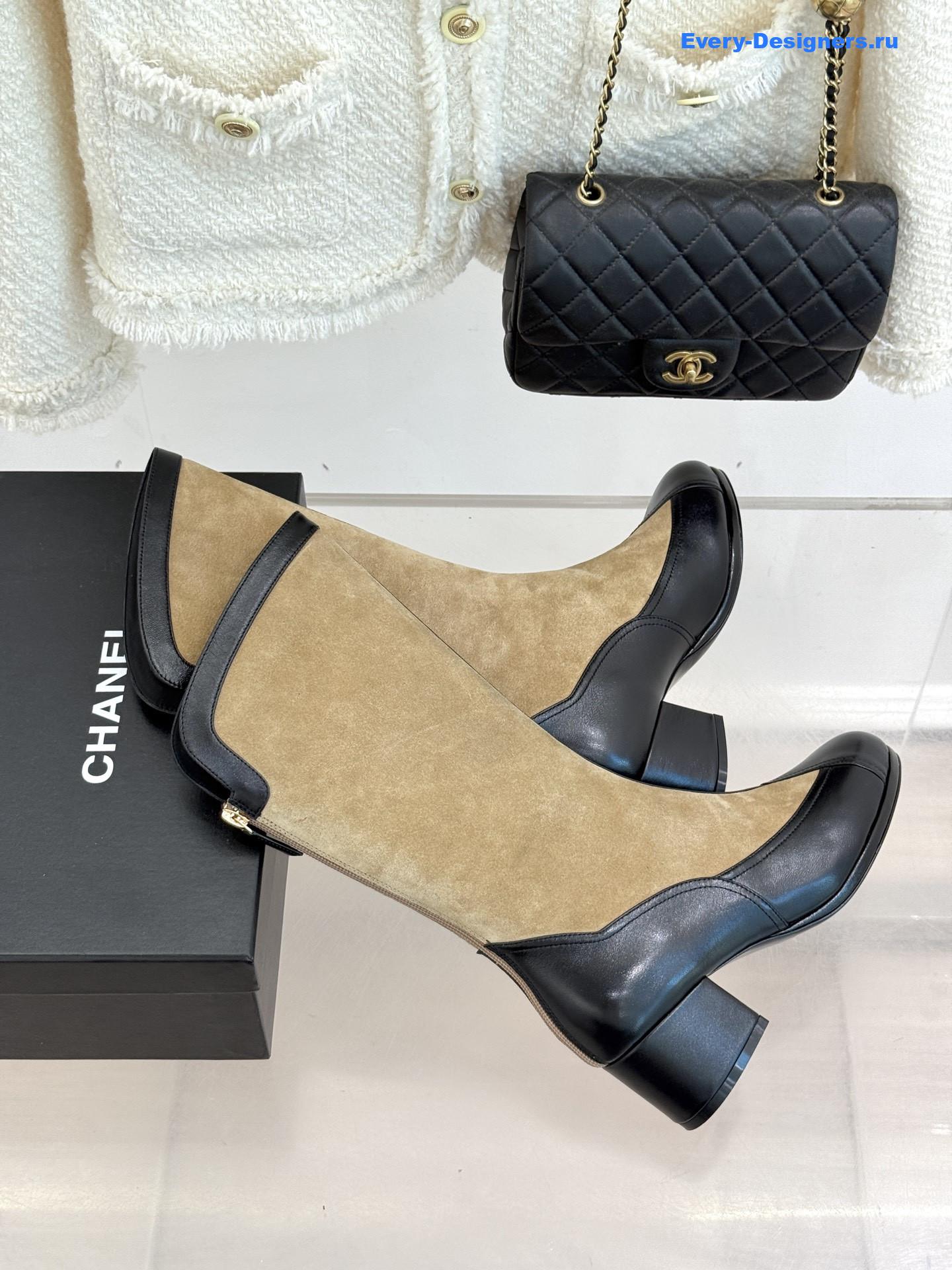 Ch**el beige suede high boots