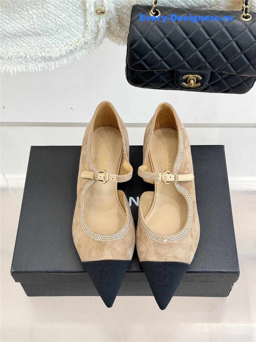 Ch**el beige rhinestone mary jane flats