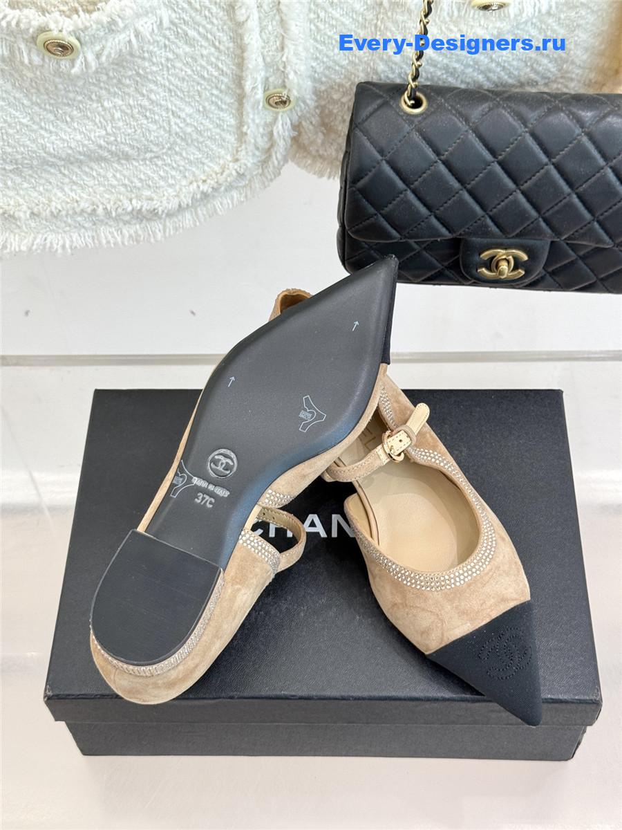 Ch**el beige rhinestone mary jane flats