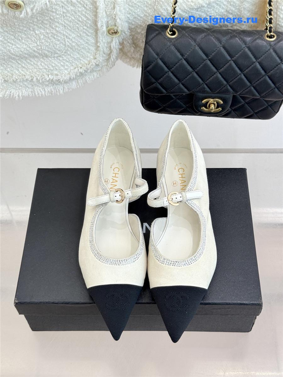 Ch**el white rhinestone mary jane flats