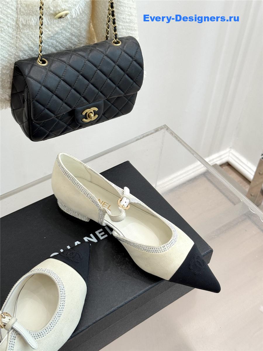 Ch**el white rhinestone mary jane flats