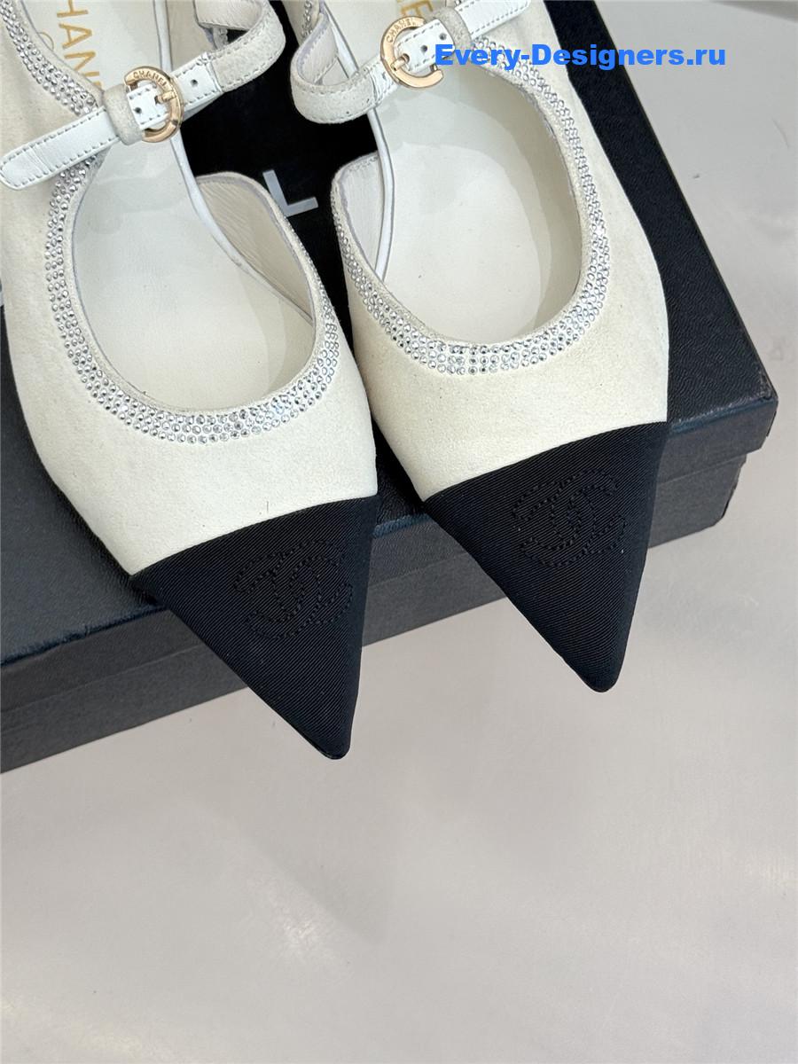 Ch**el white rhinestone mary jane flats
