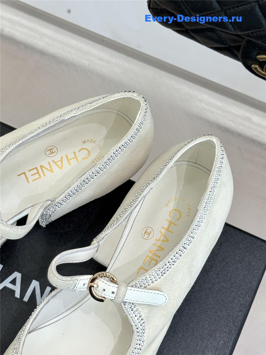 Ch**el white rhinestone mary jane flats
