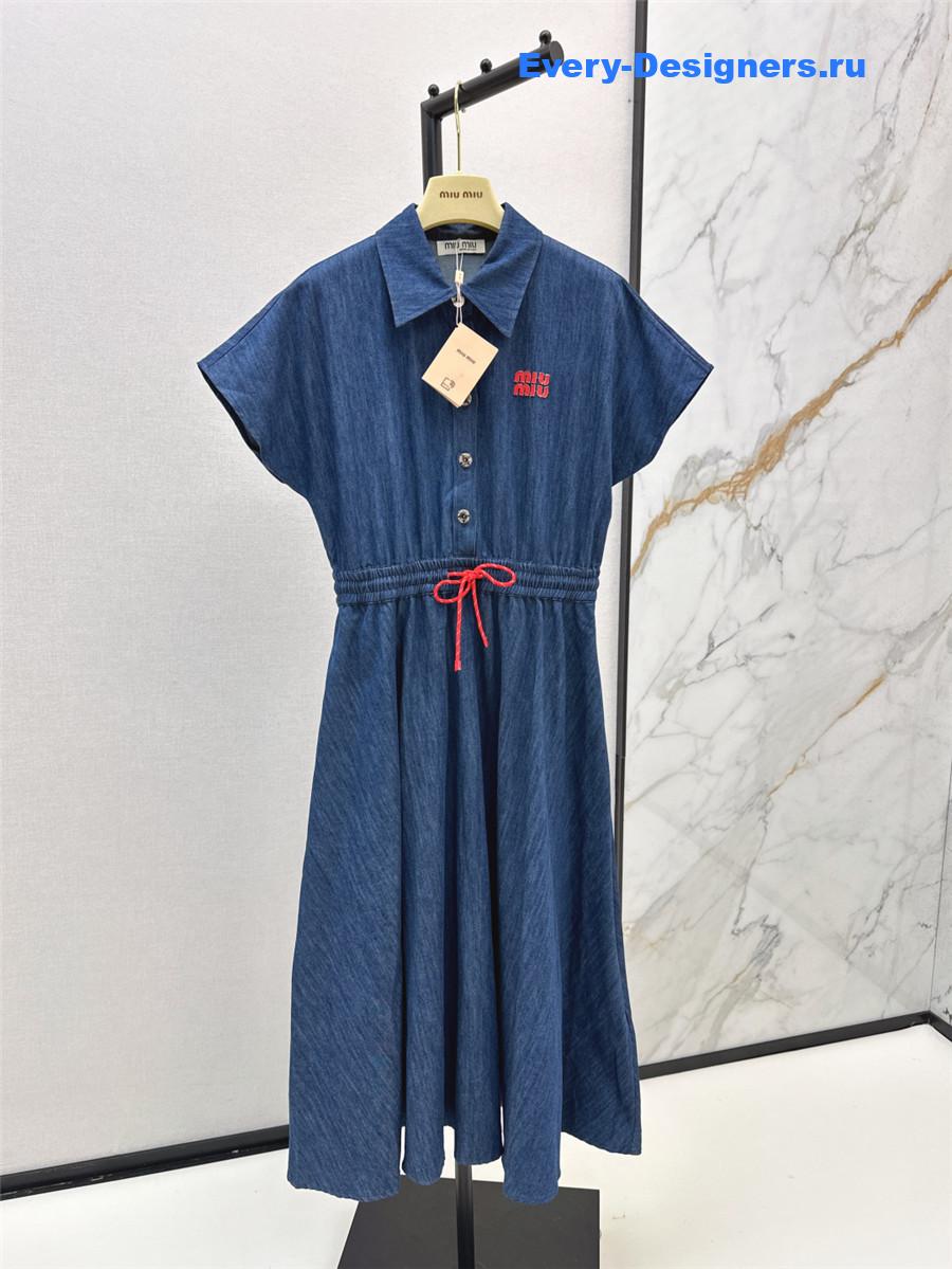 Miu Miu Short Sleeve Blue Long Denim Dress