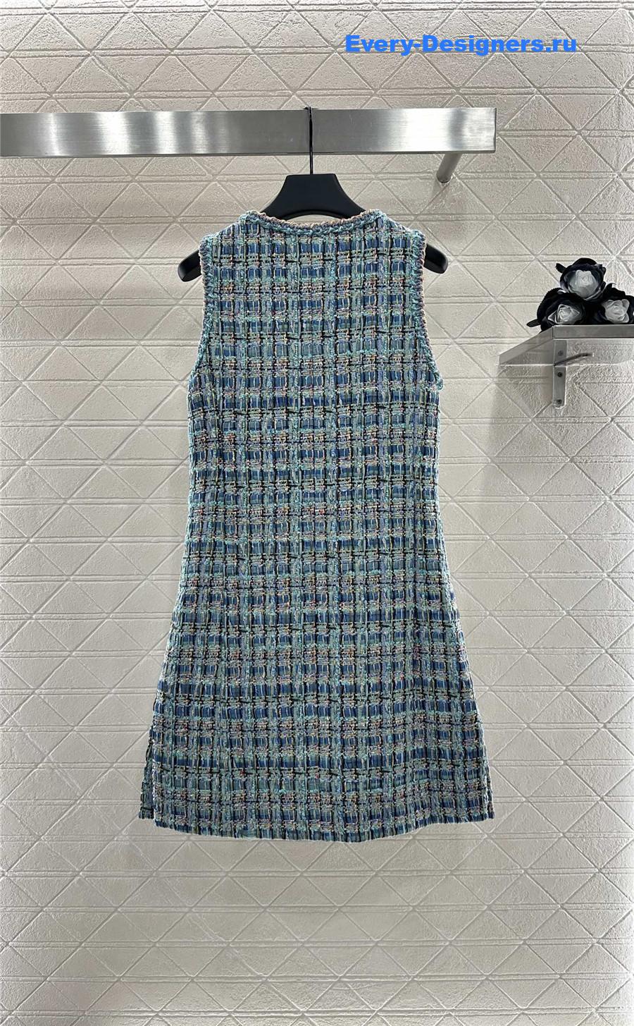Ch**el turquoise cotton tweed dress