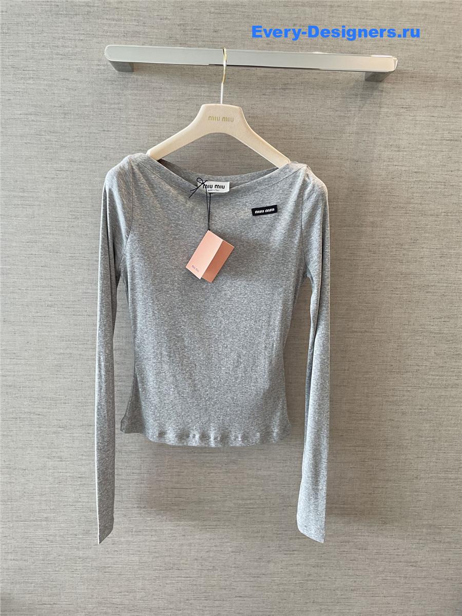 Miu Miu Grey Ribbed Jersey Top