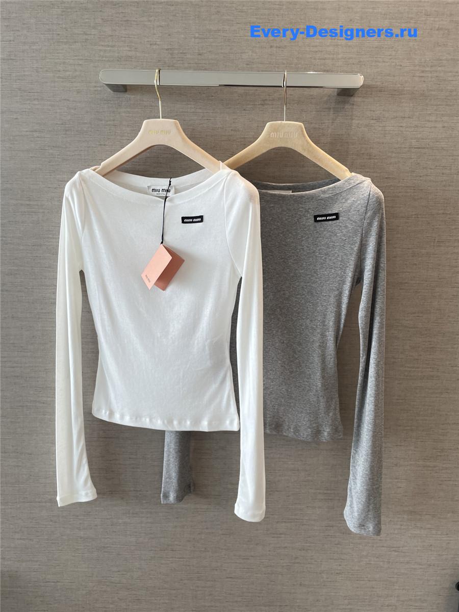 Miu Miu White Ribbed Jersey Top