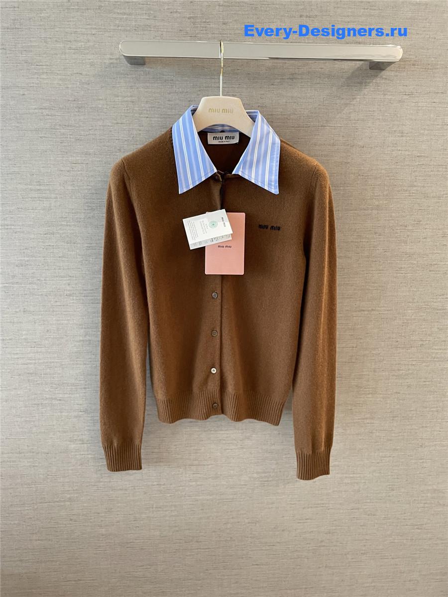 Miu Miu Logo Intarsia Brown Cardigan