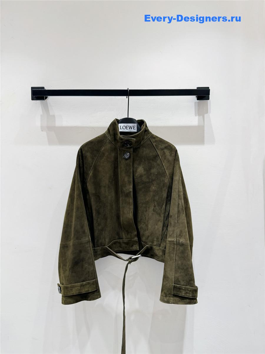 L0ew* green suede lambskin balloon jacket