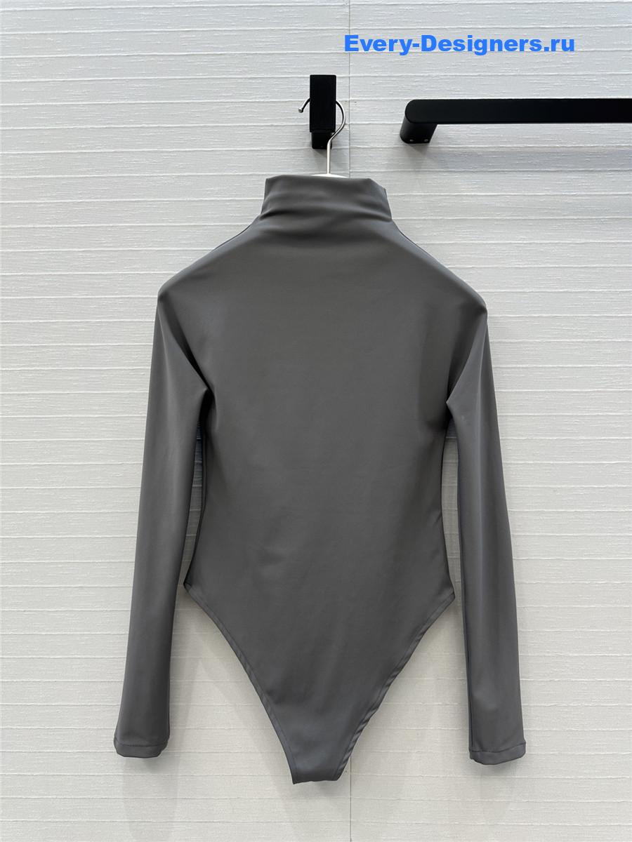 Alaia Gray Long Sleeve Bodysuit