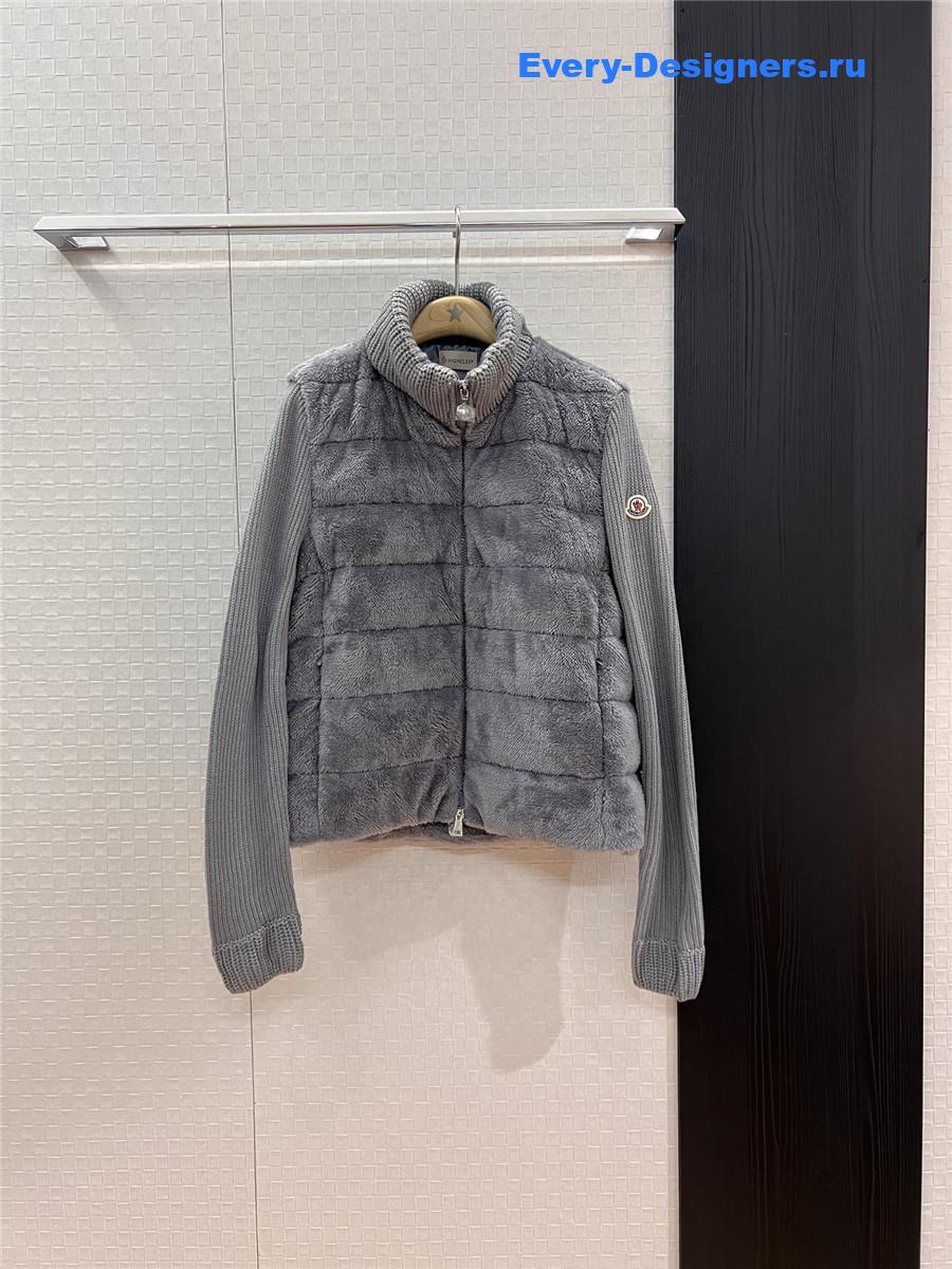 Moncler Grey Wool-Teddy Zip Cardigan