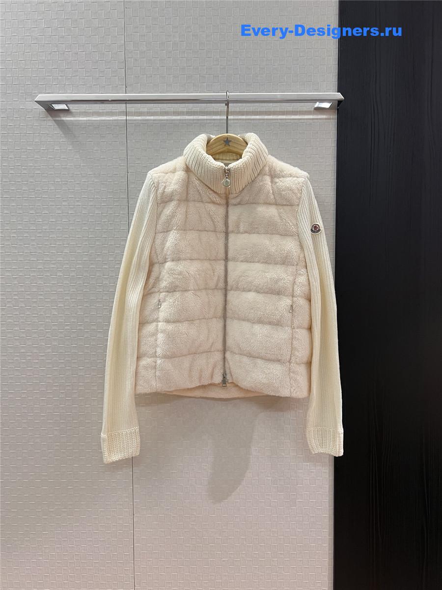 Moncler White Wool-Teddy Zip Cardigan