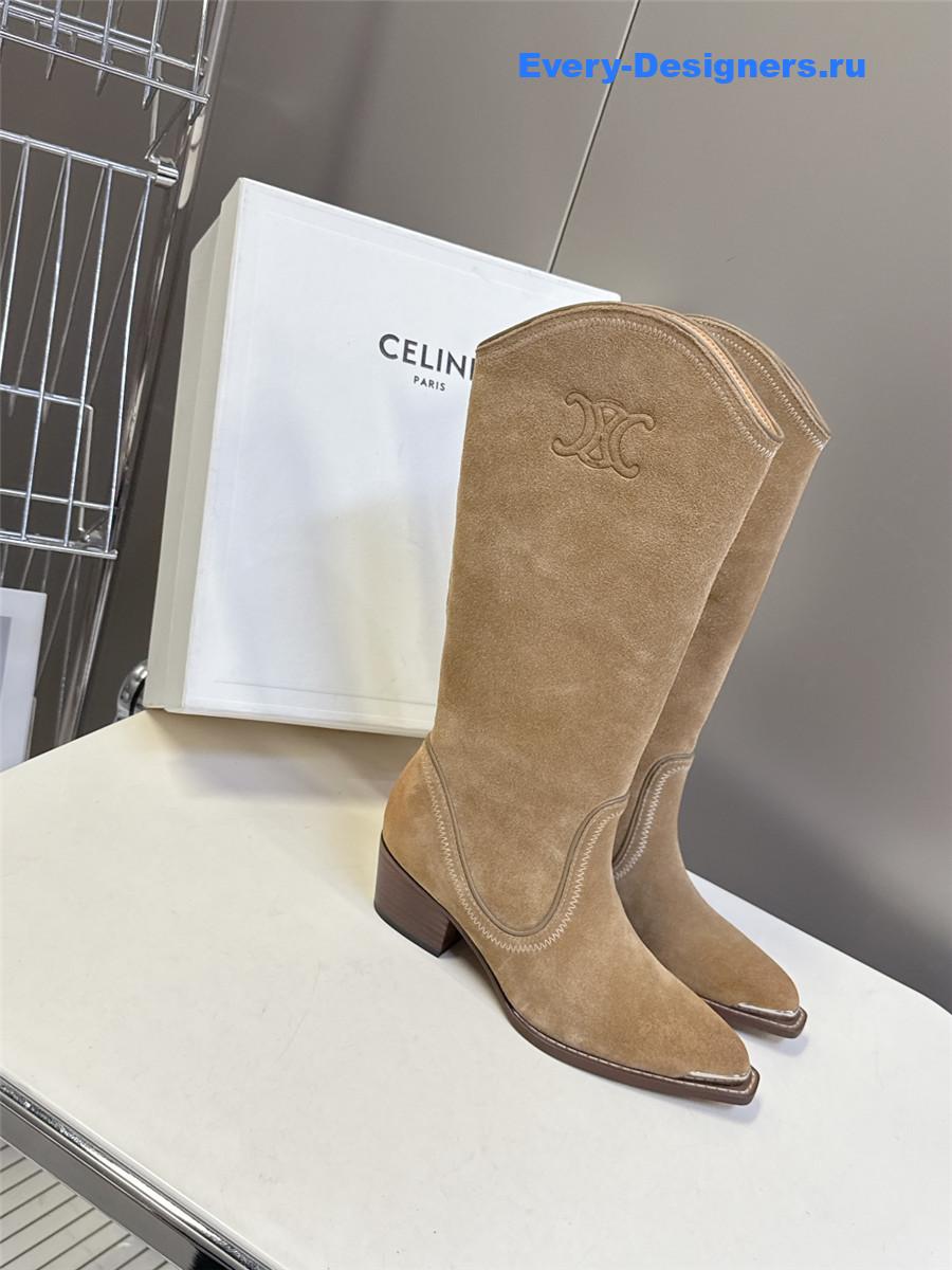 Ce1i*e beige suede knee-high boots