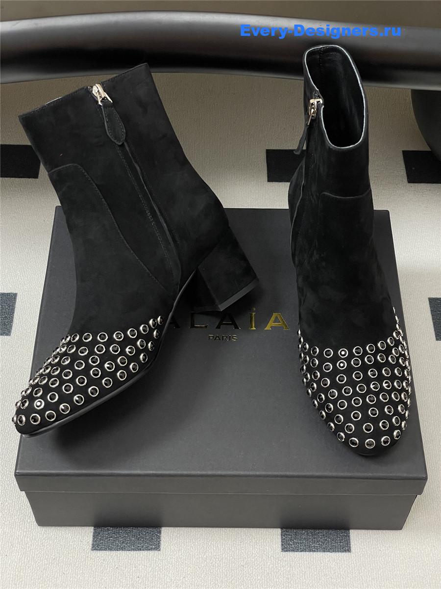Alaia Black Embellished Suede Ankle Boots
