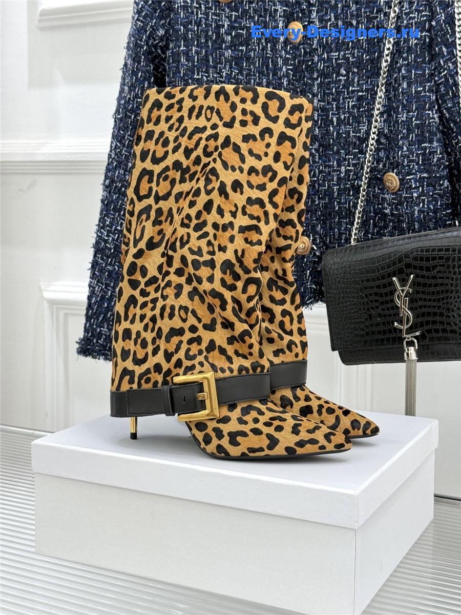 Balmain Anthem Leopard Print Leather Boots