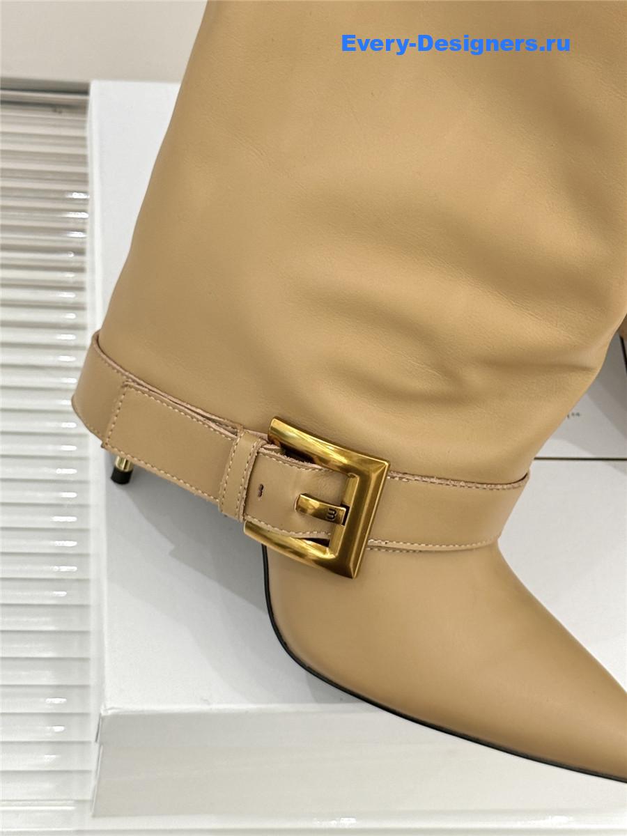 Balmain Anthe Beige Leather Knee-High Boots