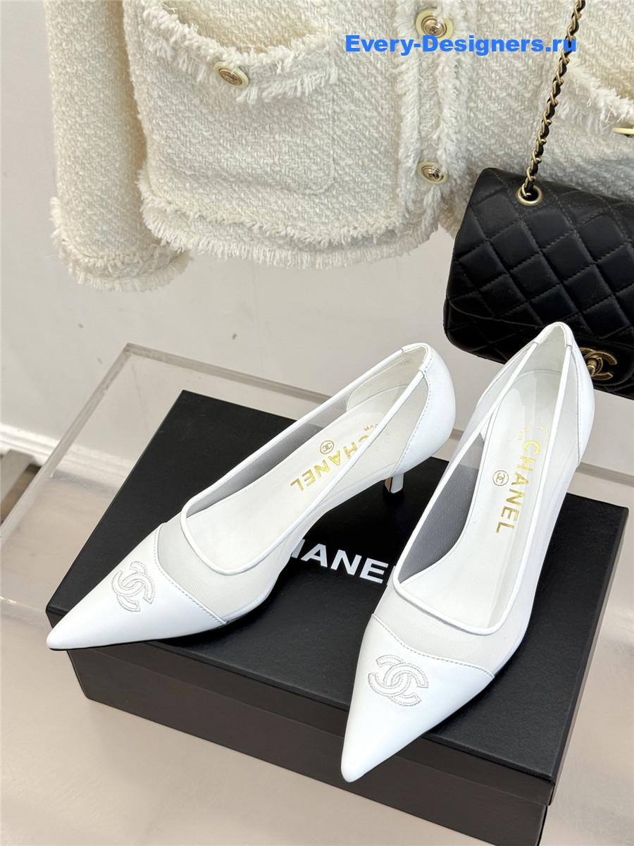 Ch**el white mesh logo toe pumps