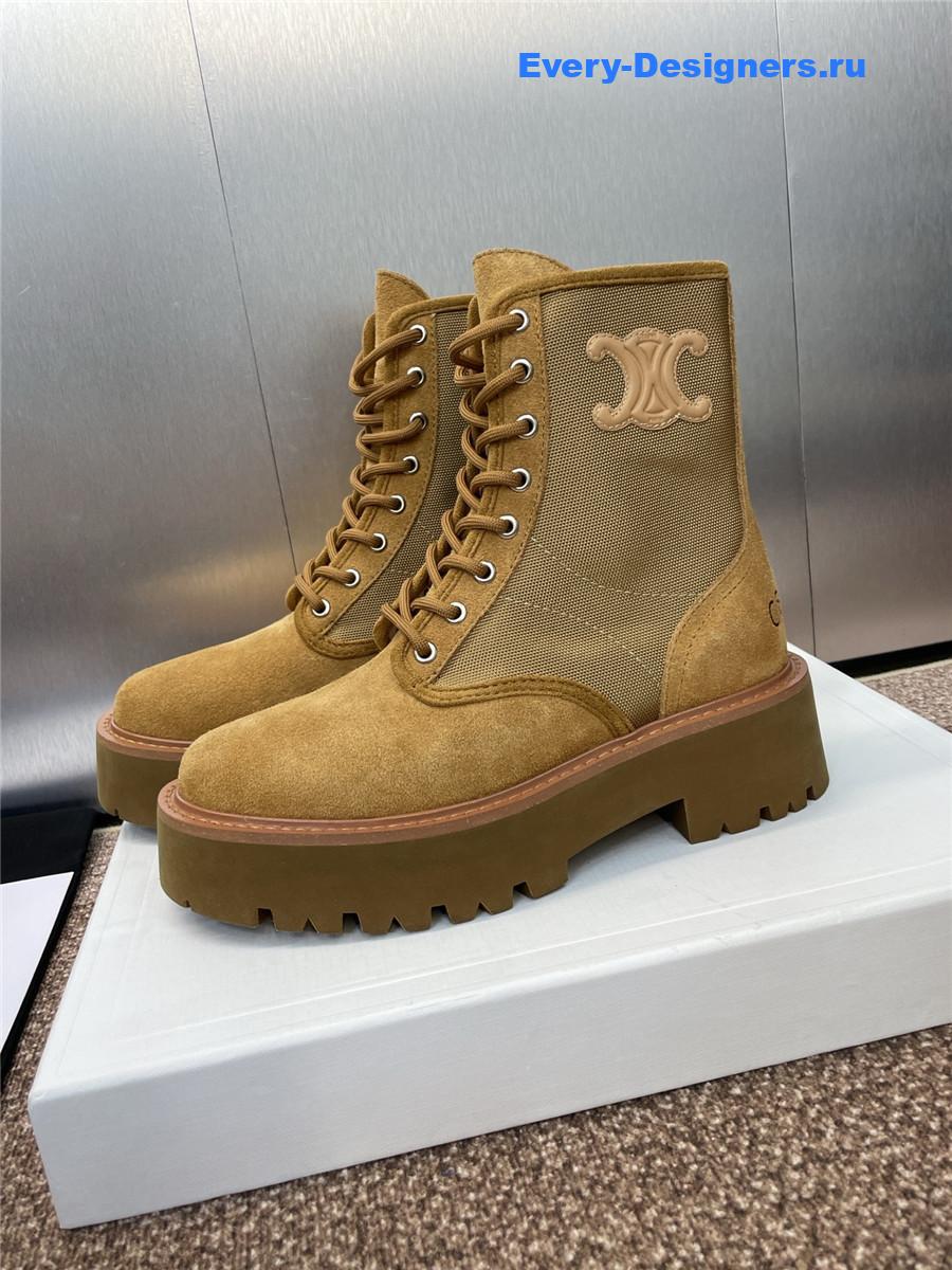 Ce1i*e bulky lace-up beige canvas & calfskin boot