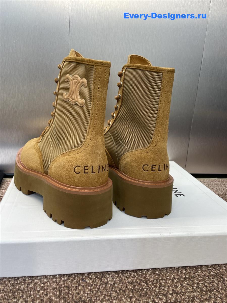 Ce1i*e bulky lace-up beige canvas & calfskin boot