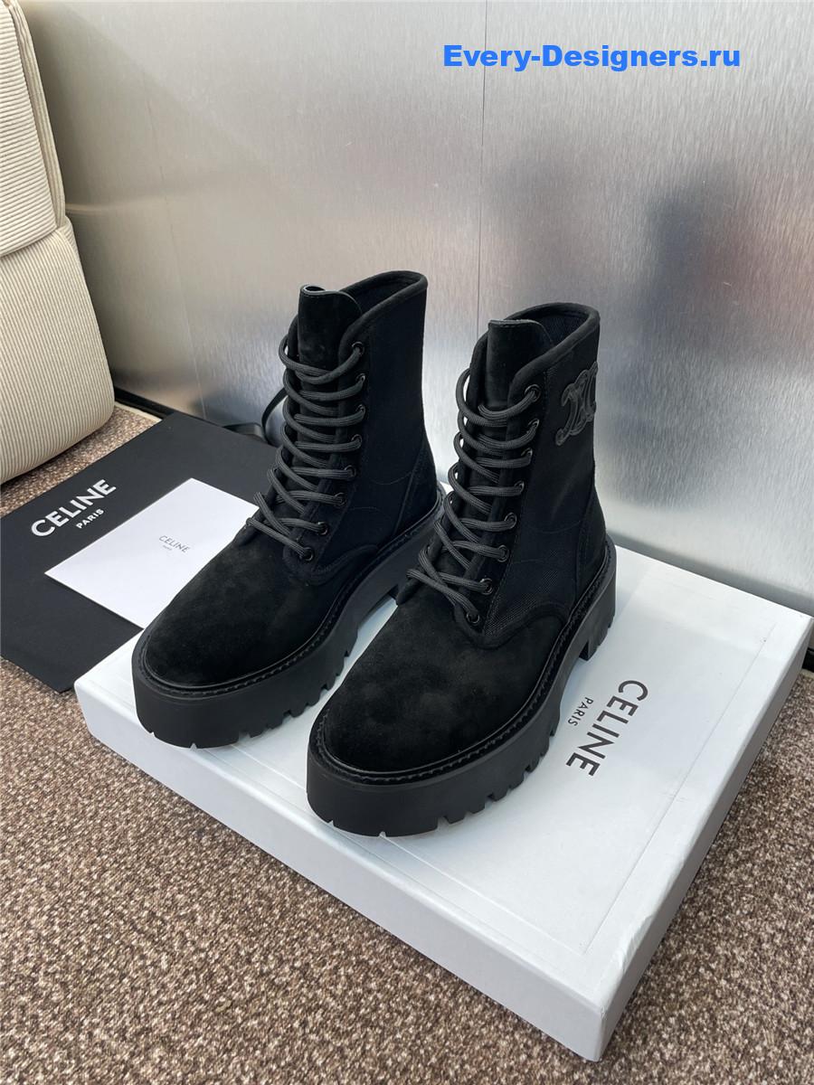 Ce1i*e bulky lace-up black canvas & calfskin boot