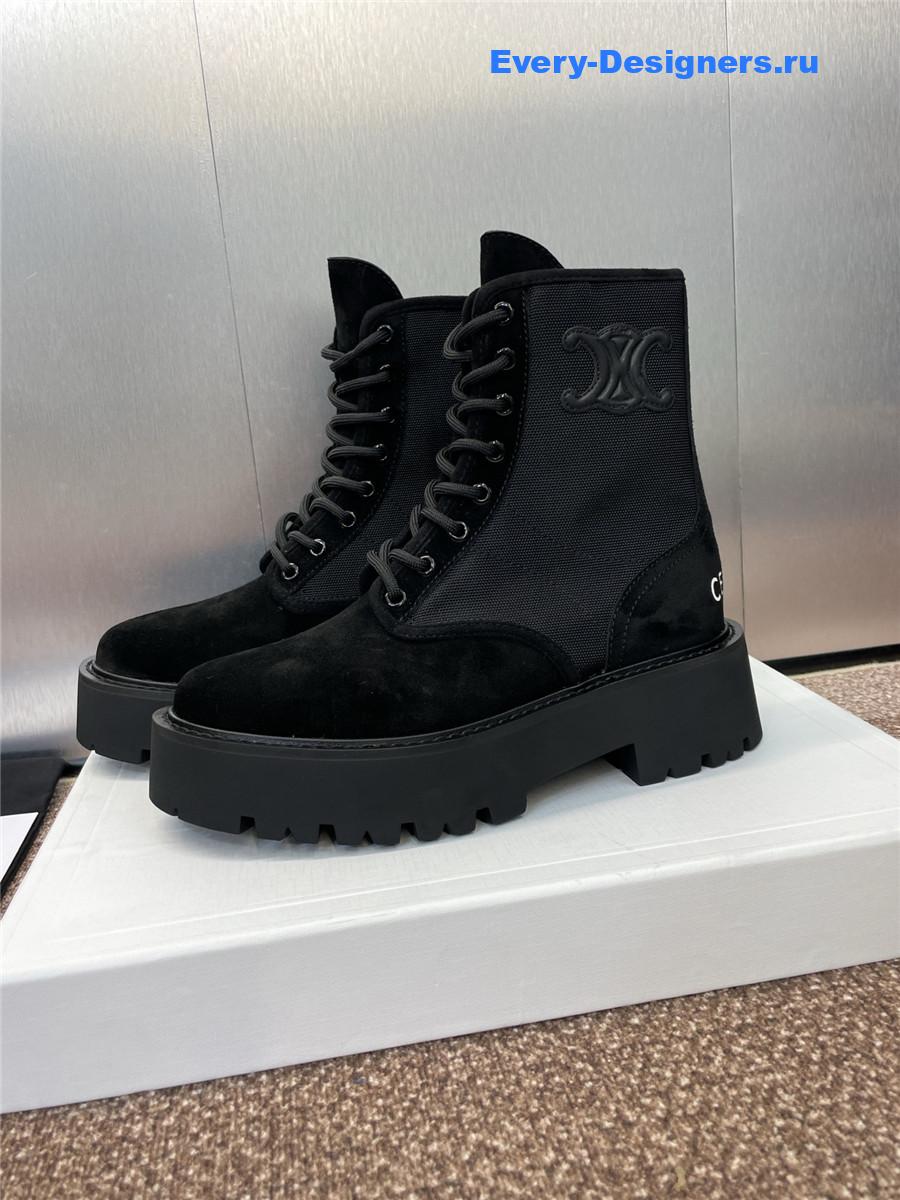 Ce1i*e bulky lace-up black canvas & calfskin boot