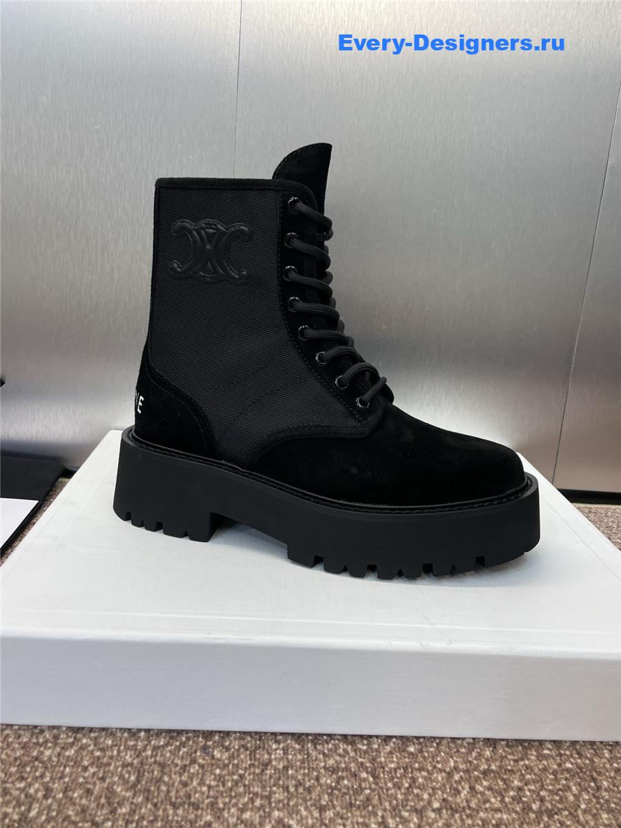 Ce1i*e bulky lace-up black canvas & calfskin boot