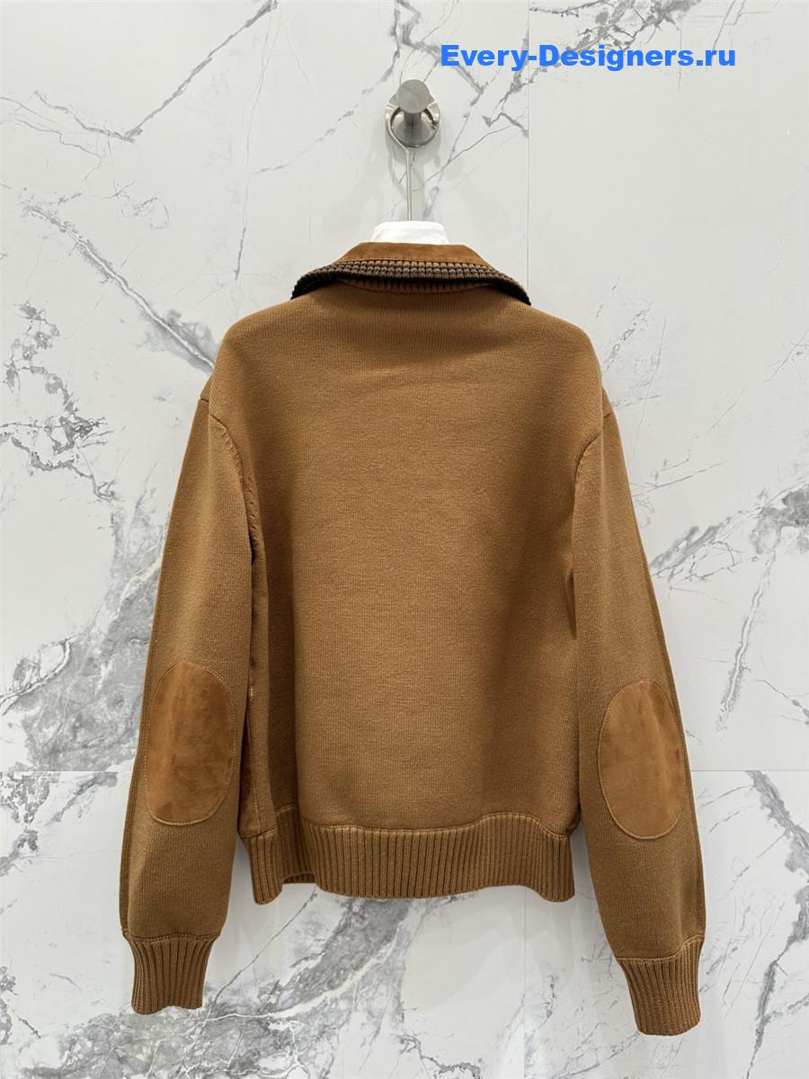 Miu Miu Beige Suede-Insert Ribbed Cardigan